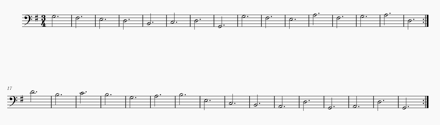 The 32 Notes that make out the arias base line